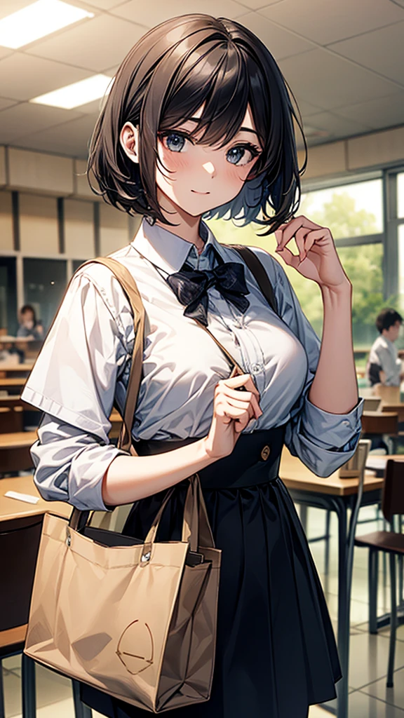 Semi-realistic, Smart Watches, cafeteria, Bob Hair, Eco Bag Stable Diffusin Paper Space
(masterpiece)(best quality:1:4)
