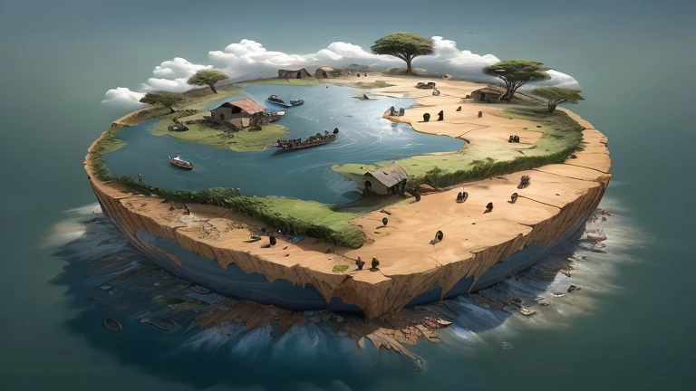 There is a small island where many people live, a beautiful artwork illustration, 3 d epic illustrations, Floating Island, Jesper Essing, beautiful digital works of art, very detailed illustration, Beautiful detailed illustration, Beautiful illustration, Surreal digital artwork, very detailed illustration, beautiful 3 d concept art, Floating World, surreal illustration, amazing depth