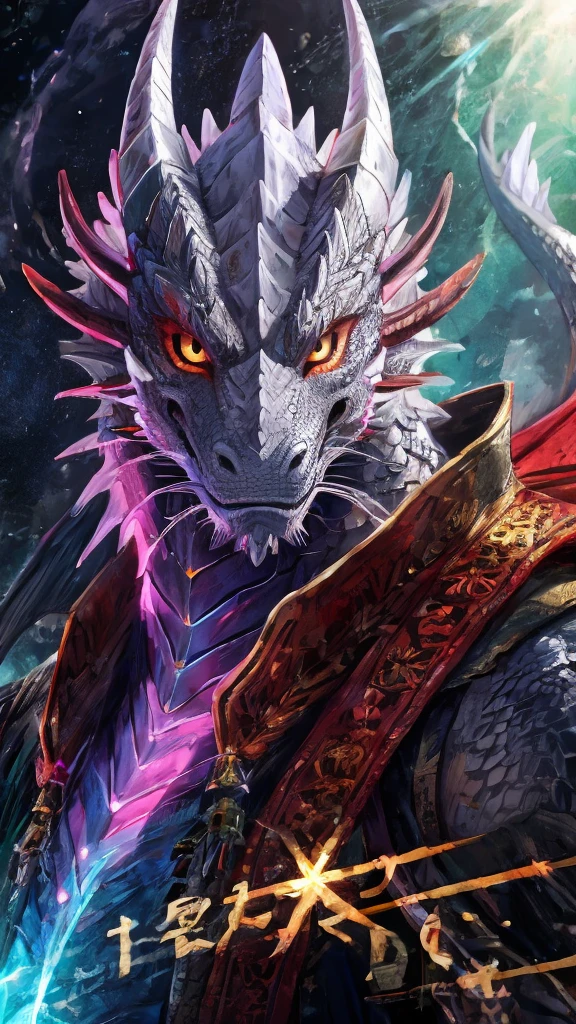 Dragon personification、Silvery scales、Bright expression、Long dragon whiskers、Live for 1000 years