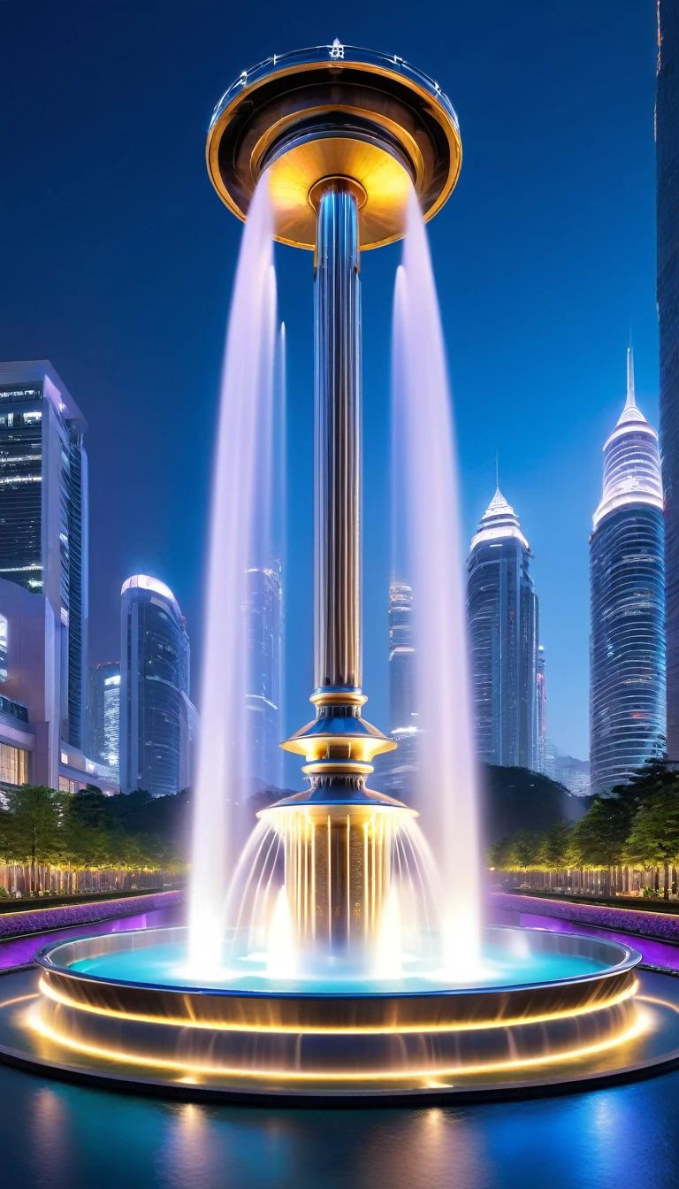 (Spectacular futuristic sci-fi night fountain:1.3)。Fountain spouting from a steam engine,shining silver water column,The whole fountain looks mysterious and high-tech。 The shape of the fountain's water column is also very futuristic..,(Line art:1.5),Colored lines,Figures woven with metal thread,Woven with metal thread,Model shooting style,Abstract Painting, (Highly detailed CG synthesis 8k wallpaper), From the intricate rainbow of smoke overhead、A storm of chaotic lines rises, Stylized abstract portrait of a beautiful girl,Heavy Metal Style,Postmodern Industrial Style,Ultra-realistic,Sculptural image of a beautiful woman made of thin metal wire, golden curve structure, female sculpture made of wire, spiral dripping gold, metal curve composition, Winding Road, abstract female sculpture, small whirlpool, Abstract Sculpture, twist, rotate, intricate metal wire, spiral, long exposure photography, Line Smooth, Complex Light