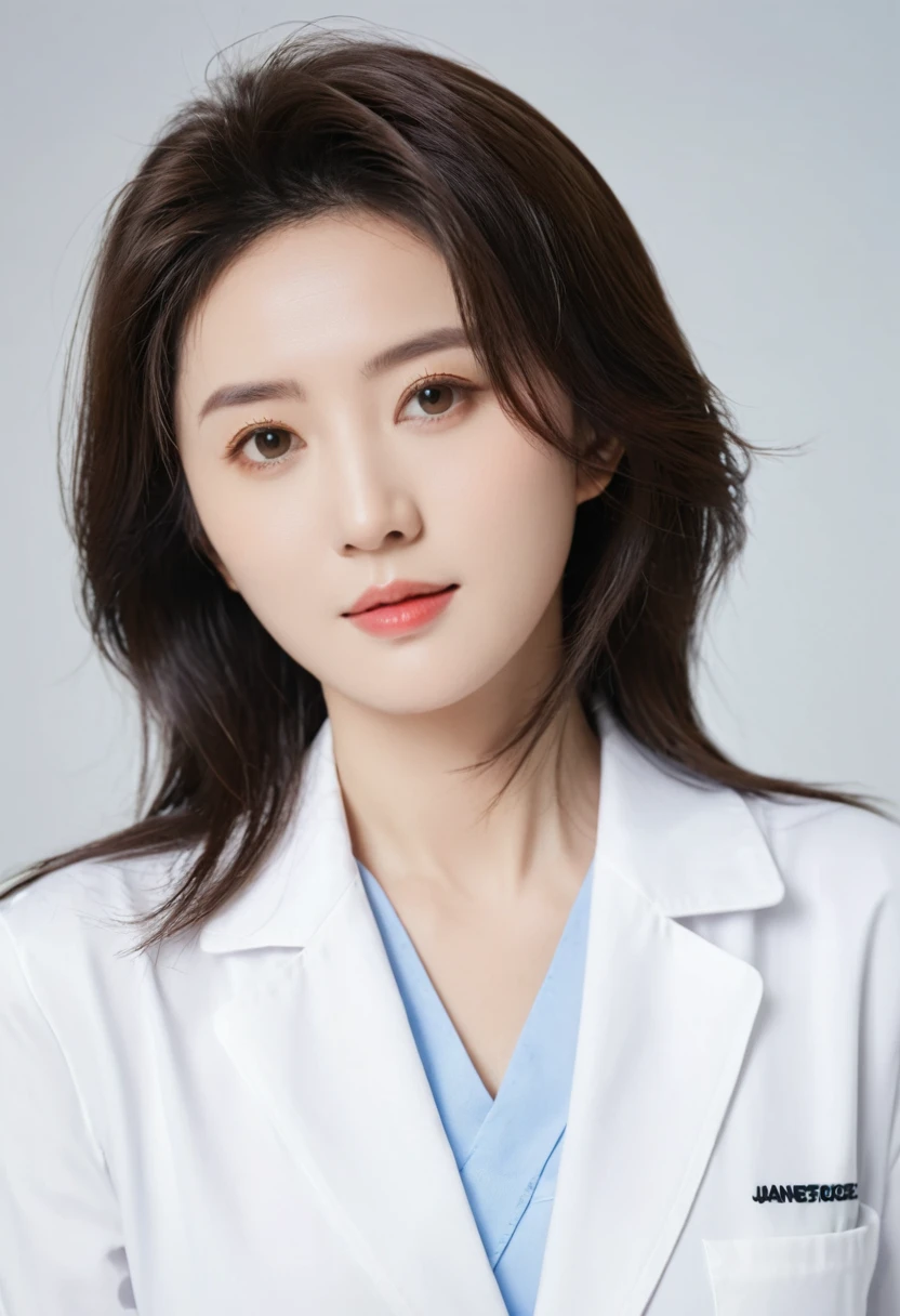 ((Highest quality)), ((masterpiece)), (detailed),Perfect Face,Japanese,Female doctor,White,Female announcer
