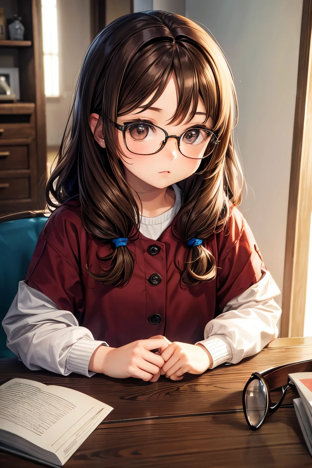 brown hair,Glasses,Brown eyes,little girl