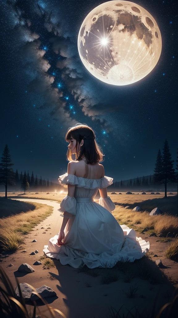 Quicksand,Endless starry sky,Shining towering tree,In the grassland,Dreams are magical,fluffy,Moon on the first chord