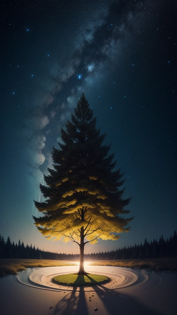 Quicksand,Endless starry sky,Shining towering tree,In the grassland,Dreams are magical,fluffy,Moon on the first chord