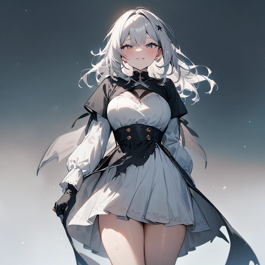 1 girl,Solo,White hair,tow torn color,lovely,masterpiece, best quality, very aesthetic,masterpiece, high quality,best quality, very aesthetic,absurdres,Thighs,(Between:1.3)