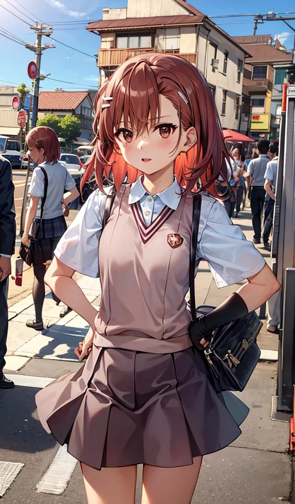 ​masterpiece, top-quality, Misaka Mikoto,1girl hairclip,tokiwadai 