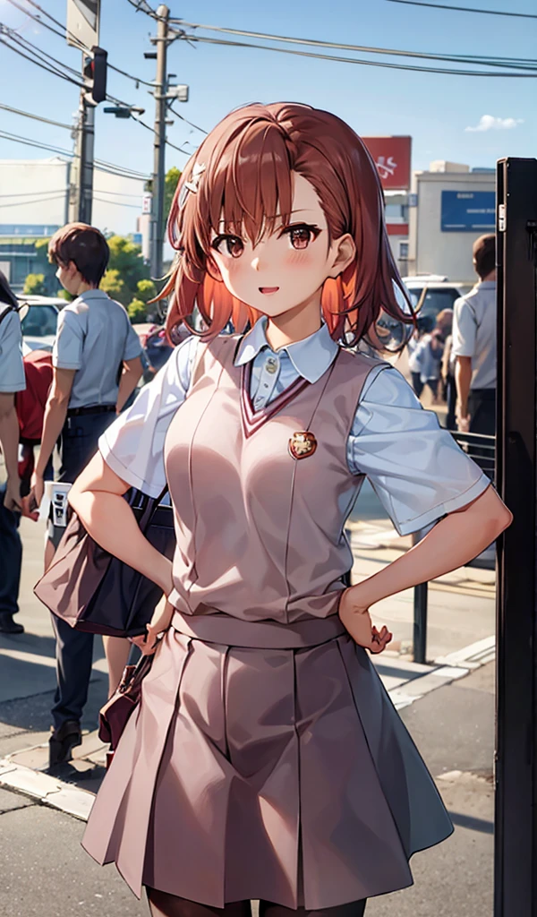 ​masterpiece, top-quality, Misaka Mikoto,1girl hairclip,tokiwadai 