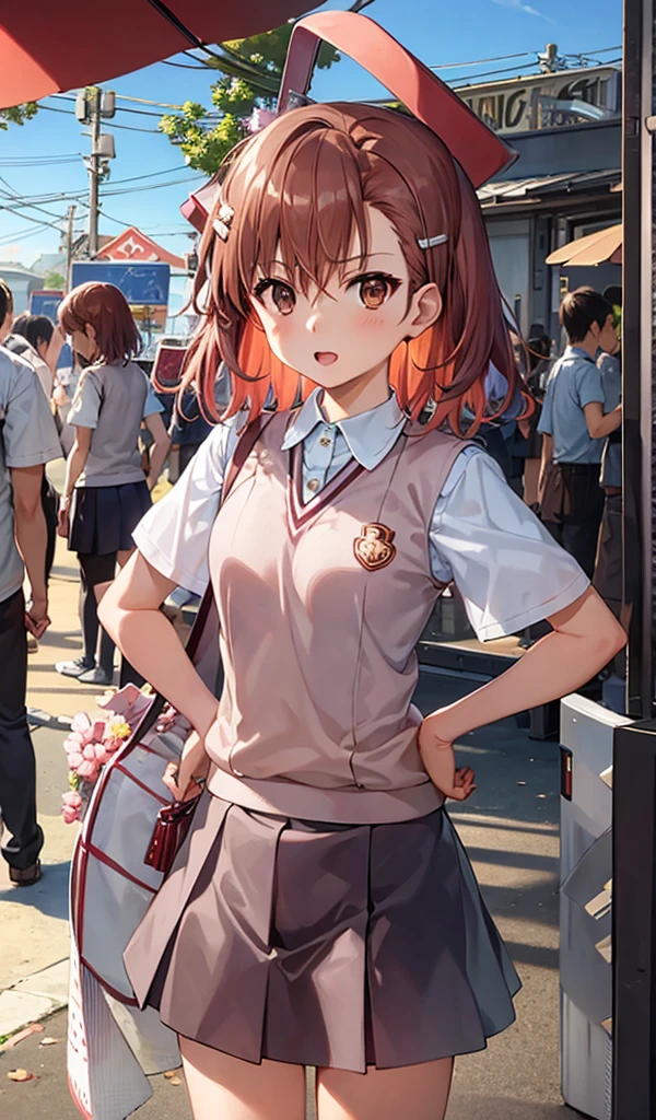 ​masterpiece, top-quality, Misaka Mikoto,1girl hairclip,tokiwadai 