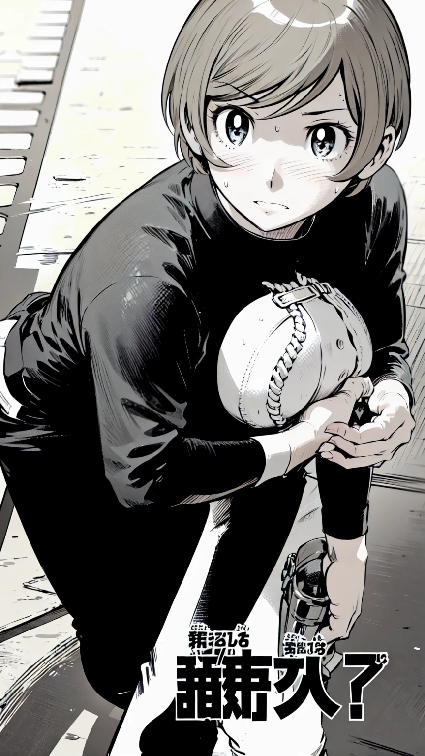 (野球uniform:1.2),
Blonde Hair, (short hair:1.2),Long sleeve, Black Shirt, turtleneck,White trousers、uniform、Black belt、((Illustration of people))、Big 、
View Audience,, (Highest quality:1.3),One Girl, White pants、uniform、Outdoor、baseball ground、ground、soil、blue eyes、Tight black shirt、(masterpiece、Highest quality)、Highest quality, Ultra-high resolution, (((masterpiece))), alone, Sweat、Big eyes、Big Breasts、One Girl, Front view、Embarrassed face、Bronze colored hair、((short hair))、Stand up straight