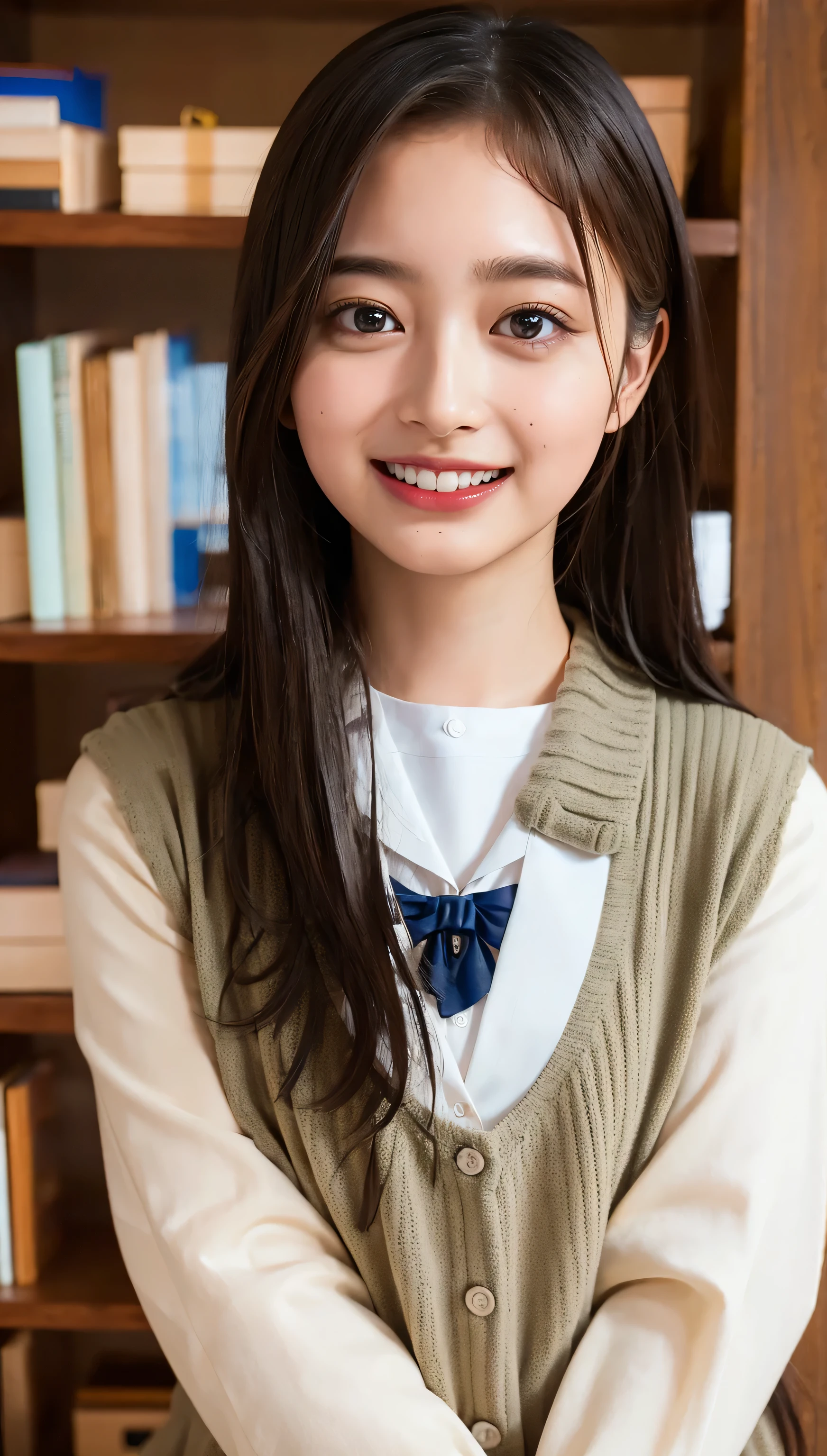 ((highest quality、8k、masterpiece:1.3)),((((fullbody shot)))),Ultra-high resolution,big eyes,Japanese,forehead,bangs,(a girl),(1 girl),(()),((cute)),pretty,((facing at viewer)),(long hair),(((black sailor uniform))),grin,standing
