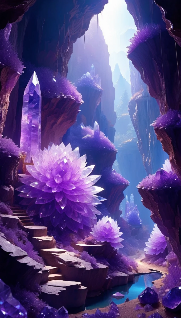 Miners working in amethyst geodess，Huge amethyst geodes, amazing amethyst geodes, geodes, ドゥルーズgeodes, amethyst, Amazing mineral art，Amazing detail,  8K,Fantastic cave walls made of mineral crystals，Covered in precious crystals, Crystal clusters， Fractal Art，underground, expedition, Luminous Crystal, Chrysanthemum crystal,Related Mineral Crystals , Mysterious atmosphere, Shining Crystal, Natural Crystal, Sparkling Reflection, underground lake, Secret Treasure, Mineral Structure