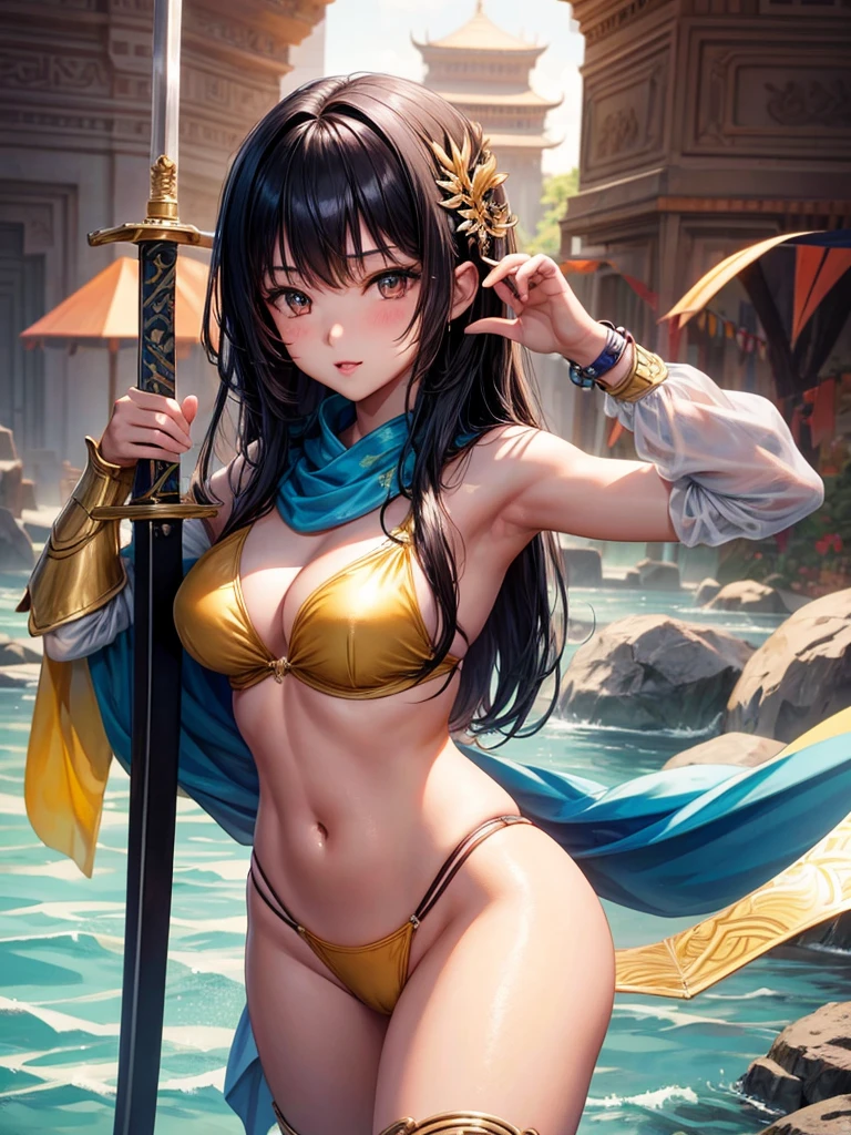 Beautiful Asian girl, 18 years old, bikini knight girls, sexy lady, medium breasts, camel toe, long sword,