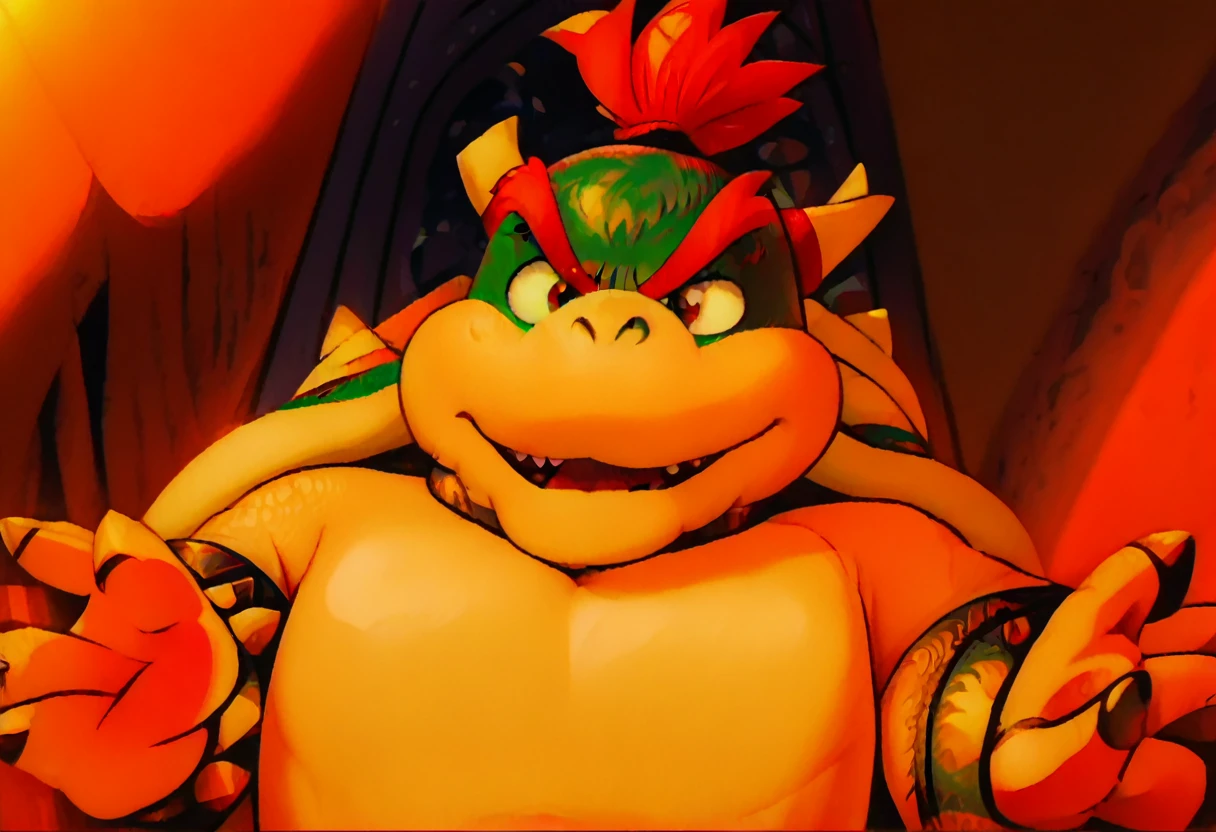 anime screencap,drgbls1, solo, JBowser, male,score_9, score_8_up, score_7_up, score_6_up.castle, upper body,smile,