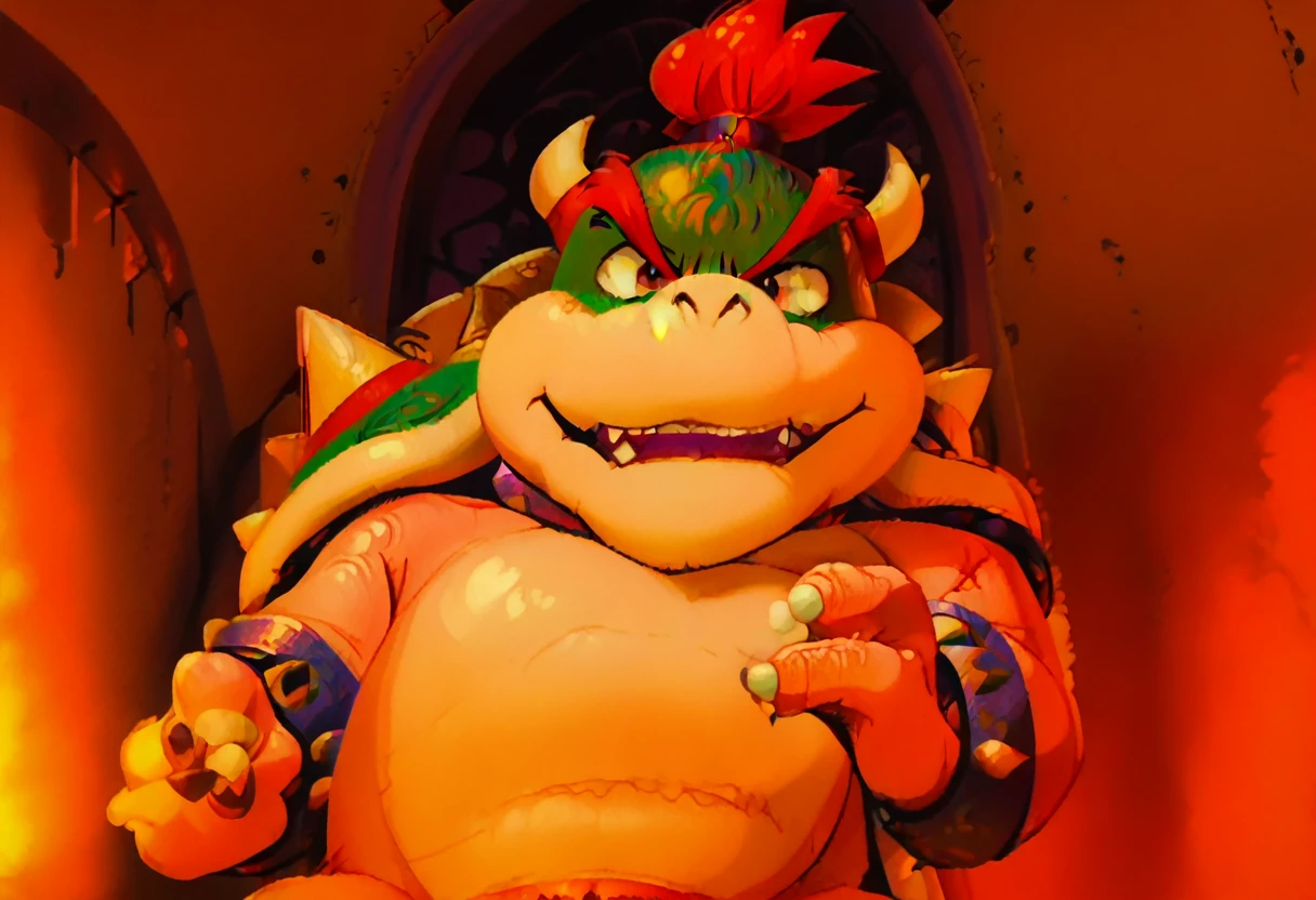 anime screencap,drgbls1, solo, JBowser, male,score_9, score_8_up, score_7_up, score_6_up.castle, upper body,smile,
