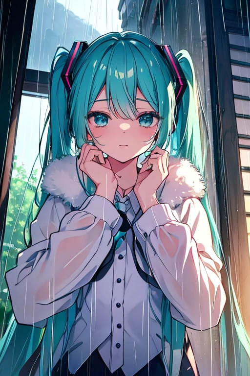 masterpiece, ultra quality, Beautiful detailed, extremely detailed,16K, exquisite, highres, Beautiful background, Beautiful eye, Beautiful skin, anime style,Under the Rain　Sing as if screaming　hatsune miku: Songs of sadness and farewell　Chasing the dreams engraved in my heart　The sound of the rain keeps you going　Tears in the rain　Sing as if screaming　Hatsune Miku Song of Love and Hope　I want to reach the hearts of people who are excited　This thought in the rain　Get stronger

In the rain　Sing as if screaming　hatsune miku: Song of loneliness and courage　Move me forward, Hold the key to opening the door to tomorrow, in the rain　Believe in yourself even in the rain　Sing as if screaming　Hatsune Miku Sadness and Sorrow　With a song blooming in my heart　Small flower in the rain　Growing in the rain　Sing as if screaming　hatsune miku: Road to the future　Dreaming about someone　Gentle feelings in the rain　Get stronger