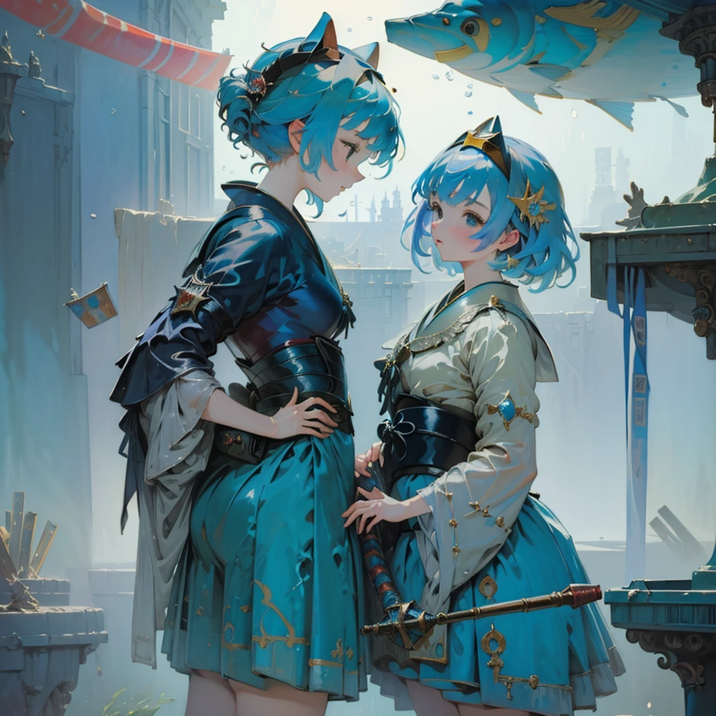 1girl,(((Highest quality、Masterpiece、Official Art、The best dynamic composition、Super detailed)))、an underwater city、異世界への扉をみつけan underwater cityを飛び出そうとしている少女、