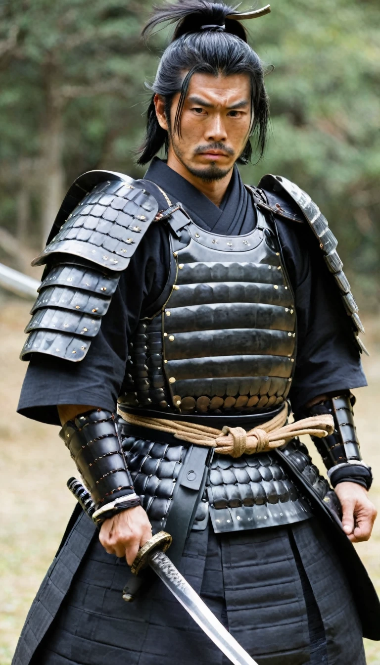 Japanese Samurai,Real,Black Hair,cool,1people,outside,armor