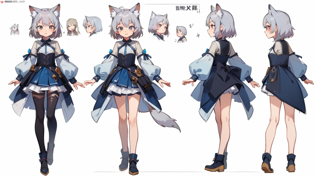 ((masterpiece, Highest quality)), ((tsurime)),Detailed face, Character Sheet, Full Body Lesbian, One girl,show,Full of details, Various poses and expressions, Very detailed, depth, A graceful wild fox girl with mostly silver hair, Sparkling eyes, Delicate skin, 青い髪のYouTuberCharacter Sheet, whole body, sexy