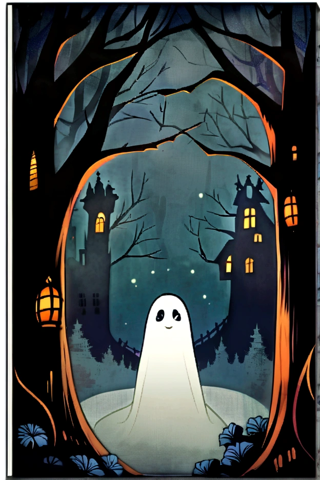 Wall Art Painting Dark Gothic Vintage Style Halloween, With the design of a white ghost in a foggy forest.