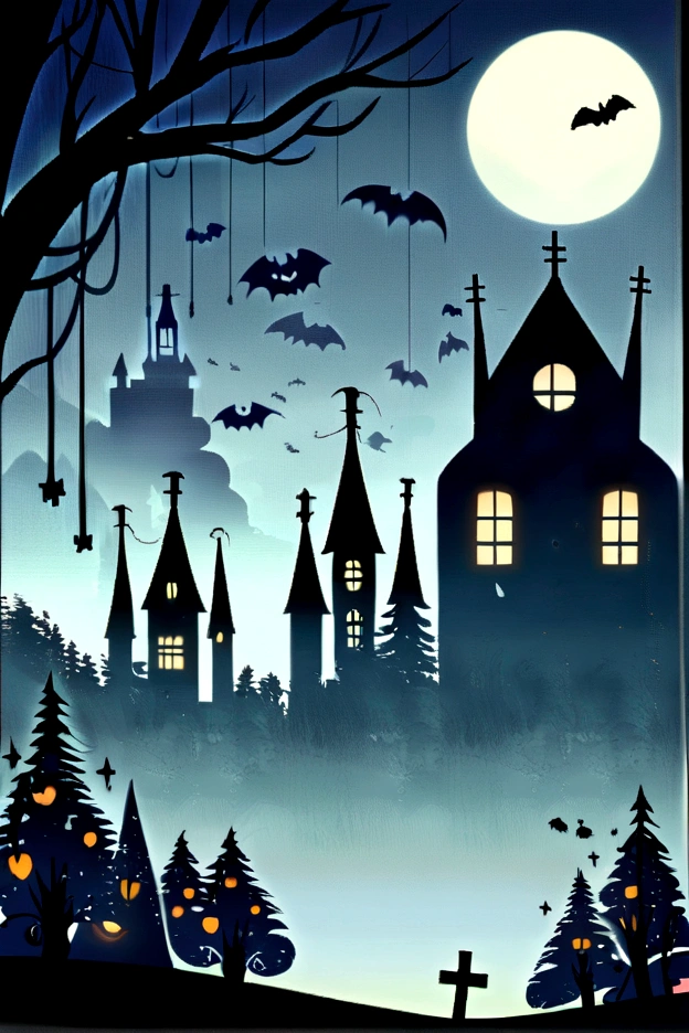 Wall Art Painting Dark Gothic Vintage Style Halloween, With the design of a white ghost in a foggy forest.