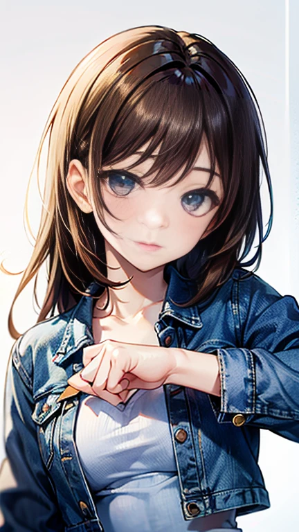 Nishizumi Shiho,Darjeeling,
One Woman,
(Brown Hair:1.5),
(Semi-long hair,)straight,Asymmetrical Hair,
Late 30s,Natural skin texture,Narrow waist,White skin,
Japanese Girl,,
((Blue jean jacket)),
(Blue jeans pants),
((ID photo:1.8,Plain background:1.6,Capture your subject from the front)),
expression(Straight face),
Natural depiction,
Beautiful depiction,
Shiny eyes,
Healthy Body,
Natural hairstyle,
Natural body contours,
Natural facial contours,
(Five fingers)Absolute depiction,Symmetrical fingers,
Two arms,
Two legs,
Sharp eyelid depiction,
Symmetrical eyes,Symmetrical eyes,
Keep the subject in the center,Expand the upper body,
Beautiful image quality,
Delicate shades,
4K,Very detailed,
Delicate light adjustment,
Delicate contour drawing,