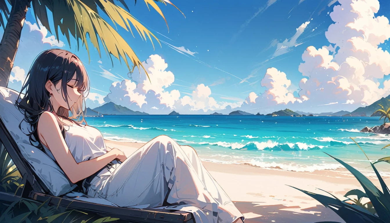 (masterpiece, Highest quality:1.2), 1 Girl, alone,Eyes open,Sleeping,Tropical atmosphere,Ocean