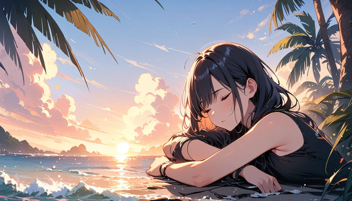 (masterpiece, Highest quality:1.2), 1 Girl, alone,Eyes open,Sleeping,Tropical atmosphere,Ocean