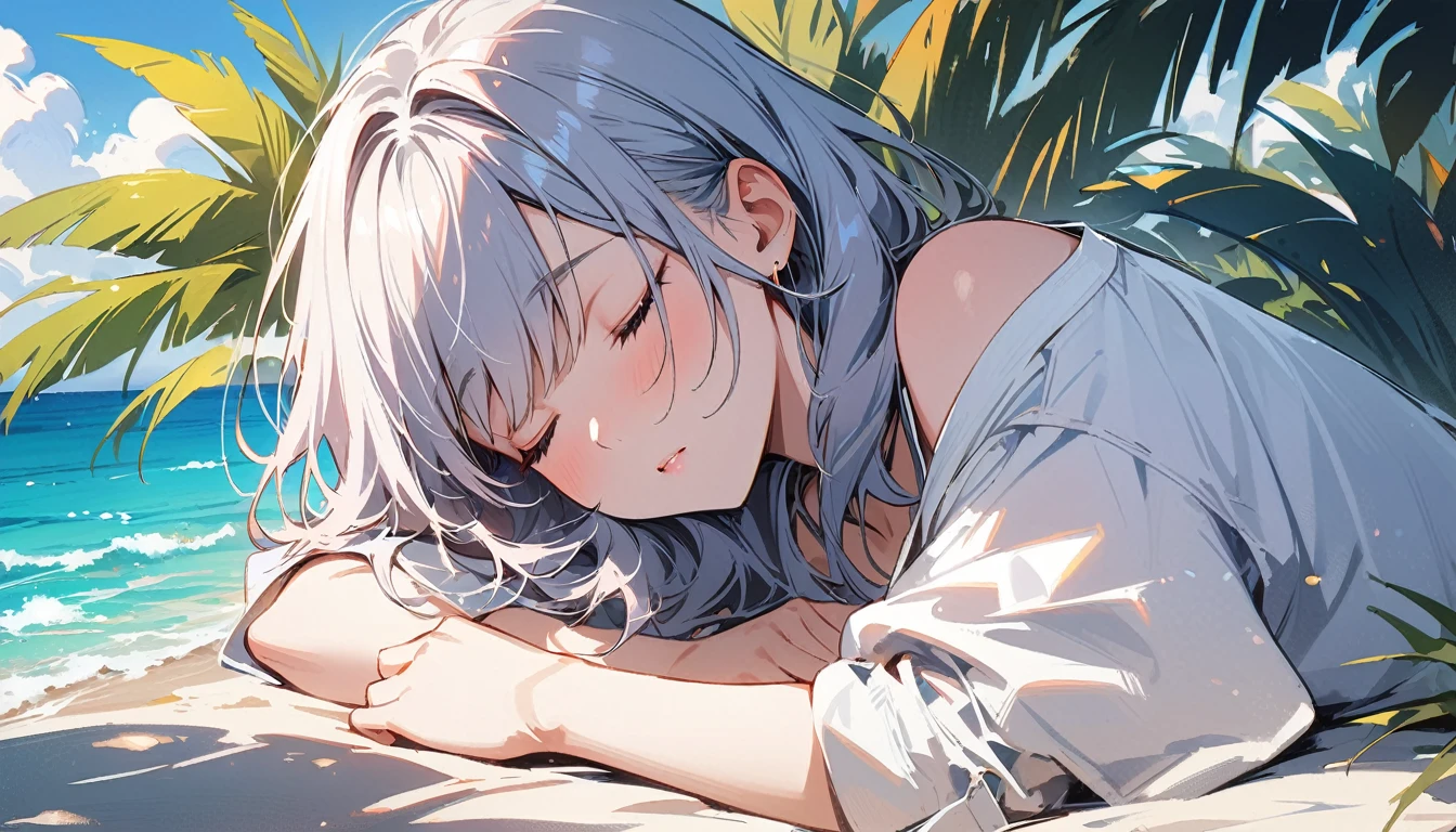 (masterpiece, Highest quality:1.2), 1 Girl, alone,Eyes open,Sleeping,Tropical atmosphere,Ocean