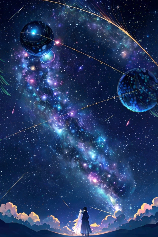 The world we see、Iridescent幻想的なNight Sky、constellation, Iridescentconstellation、Iridescent空包み込まれそうな瞬間，Astronomical observation、Planetarium、Meteors、colorful，美しいconstellation、Three-dimensional，wonderful景色，Night Sky，An atmosphere full of dreams and hope，masterpiece．16K, Ultra-high resolution, to be born,wonderful ,future、Iridescent、The world 30 years from now。