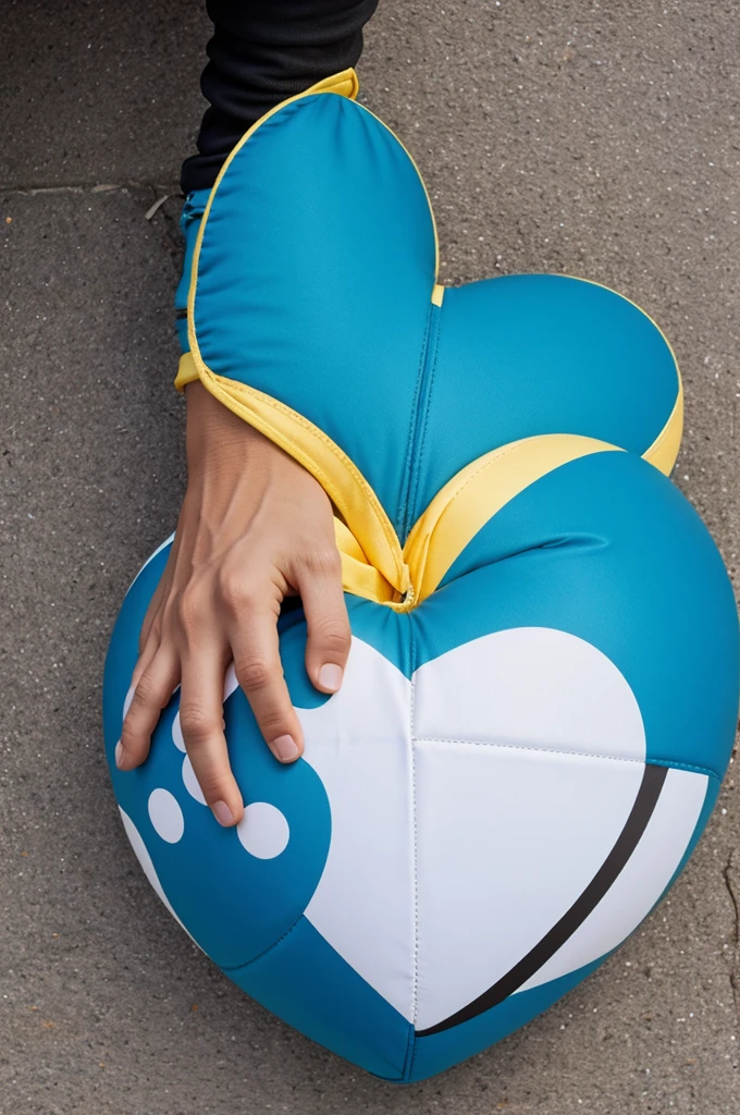 Design a heart that has a soccer player  attached to it 
