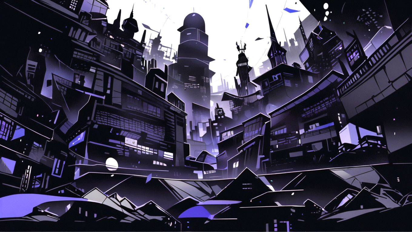 dark blue and other contrast color hero page ui ux theme website, contrast colors (mostly dark blue) theme, robotic city black and white silhouette