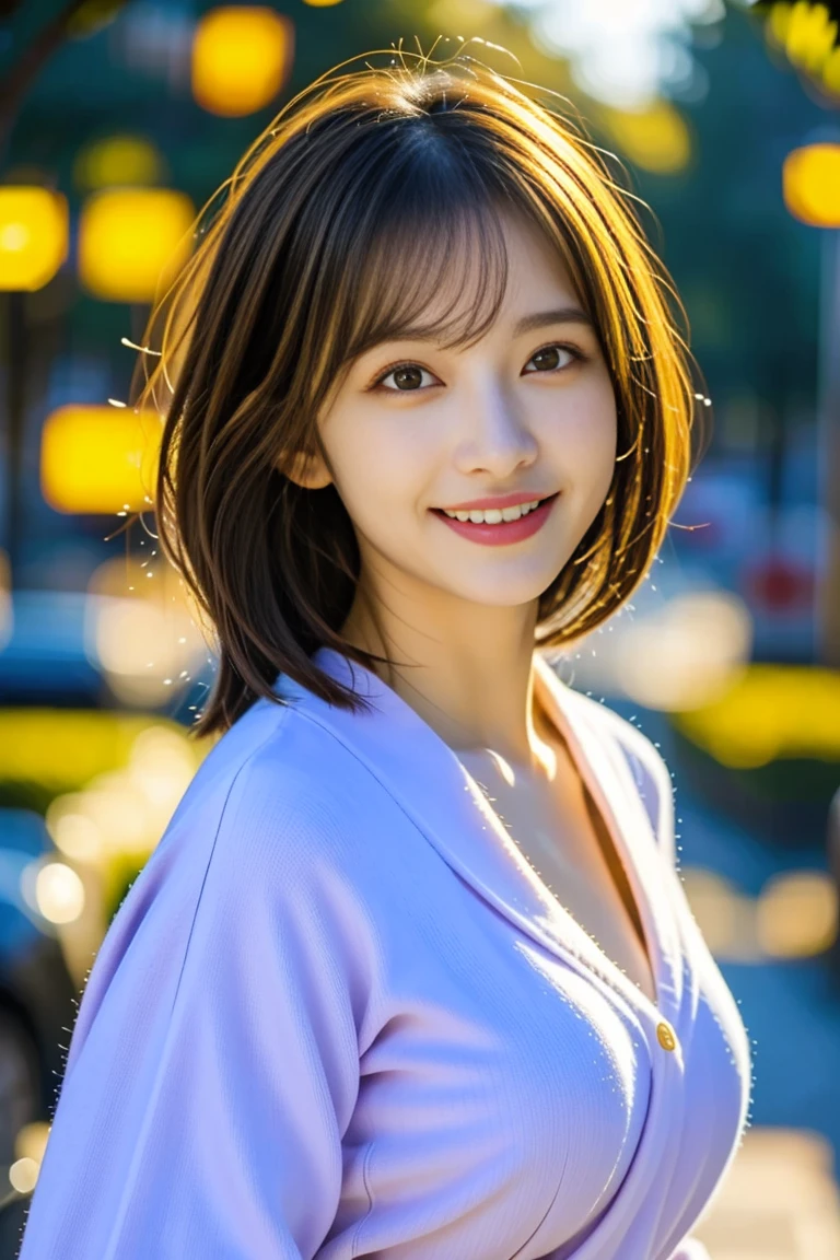 Enhanced dynamic perspective,cute cute beautiful girl,JK uniform,look at me and smile, background,works of masters,high quality,4K resolution,super fine,fine pubic hair,Accurate,cinematic lighting,Maintain original facial proportions、(large full-breasted cotton gap))