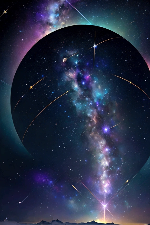 The world we see、Iridescent幻想的なNight Sky、constellation, Iridescentconstellation、Iridescent空包み込まれそうな瞬間,Astronomical observation、Planetarium、Meteors、colorful,美しいconstellation、Three-dimensional,wonderful景色,Night Sky,An atmosphere full of dreams and hope,masterpiece.16K, Ultra-high resolution, to be born,wonderful ,future、Iridescent、The world 30 years from now。