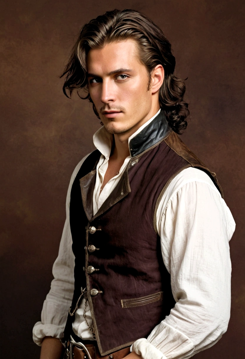 count, 25 years old. He favored loose, fine linen shirts and breeches that allowed him ease of movement, often in earthy tones to contrast his wild nights. A leather vest, adorned with metal fastenings, often replaced the heavy doublet, and his boots, though less polished, were of the finest craftsmanship. His hair, free and flowing. .by OlchaS,hot, 4k ultradetailed,steamy, expressive, emotional,