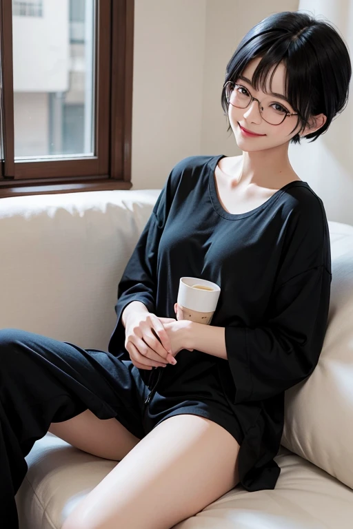 20th Generation、Cute Woman、smile、Loungewear、Black Hair、Short Hair、Glasses