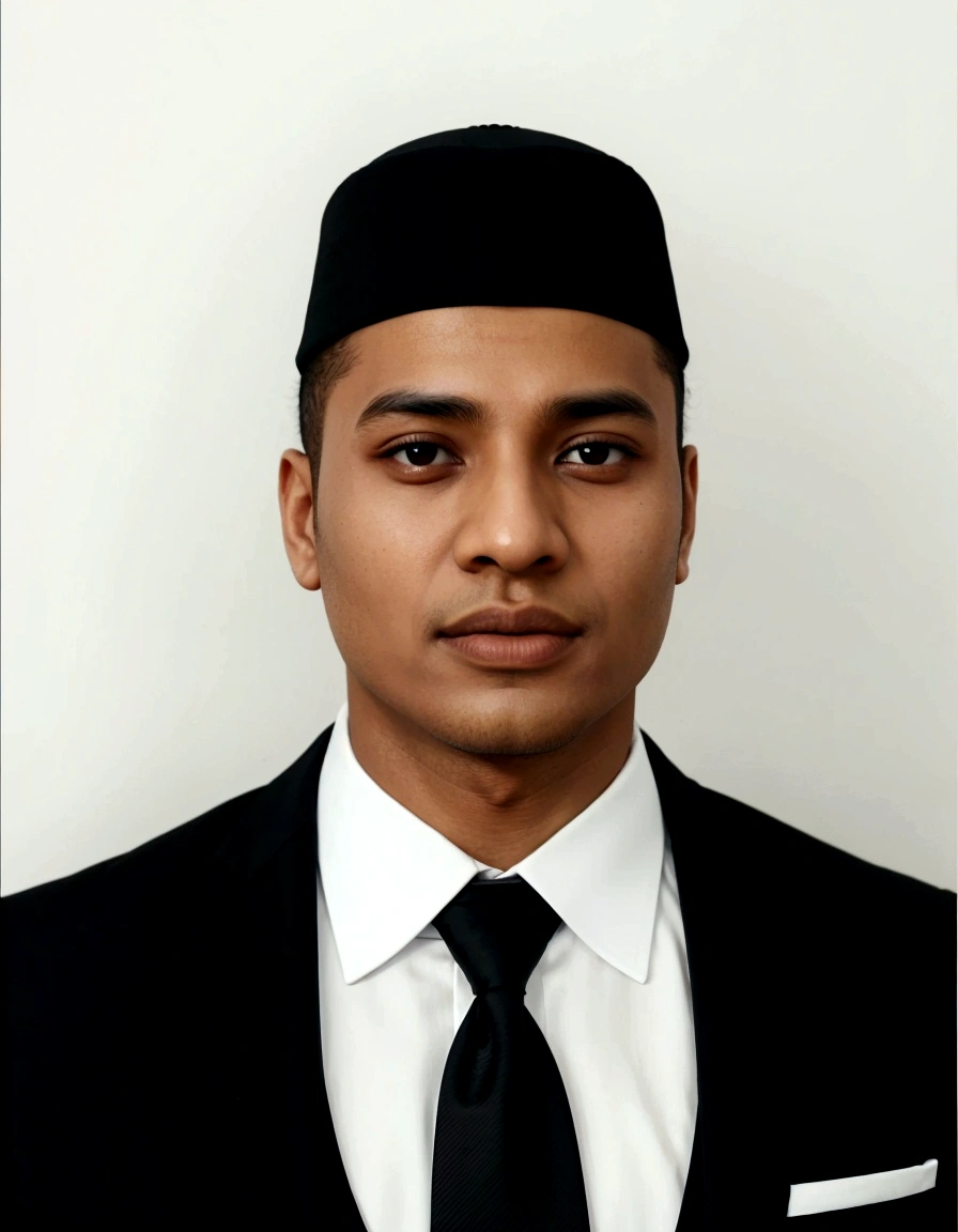 arafed man in a black suit and white shirt and black tie, mohamed chahin, ismail, saadane afif, riyahd cassiem, ramil sunga, h. kyoht luterman, full protrait, academy headmaster, khyzyl saleem, detailed professional photo, professional picture, raden saleh