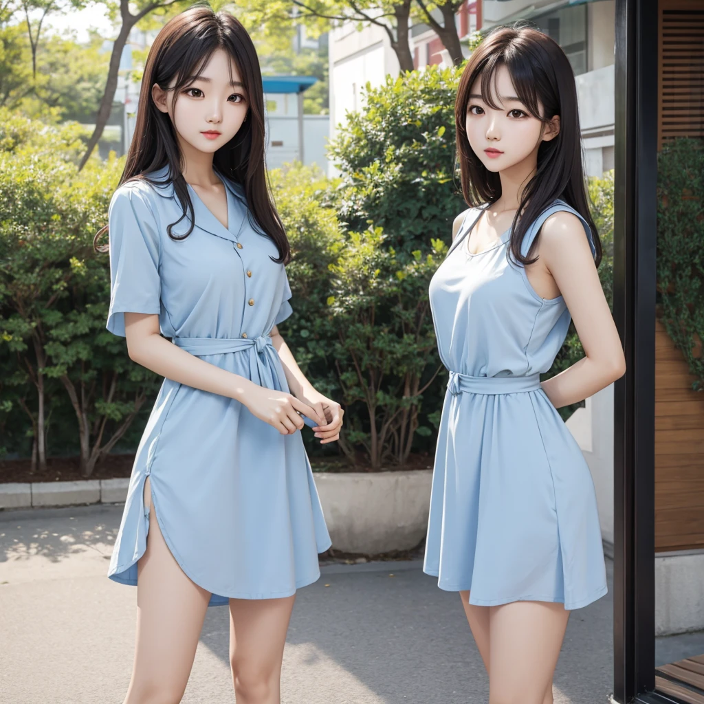 Beautiful korean girl in short dress and ahowing