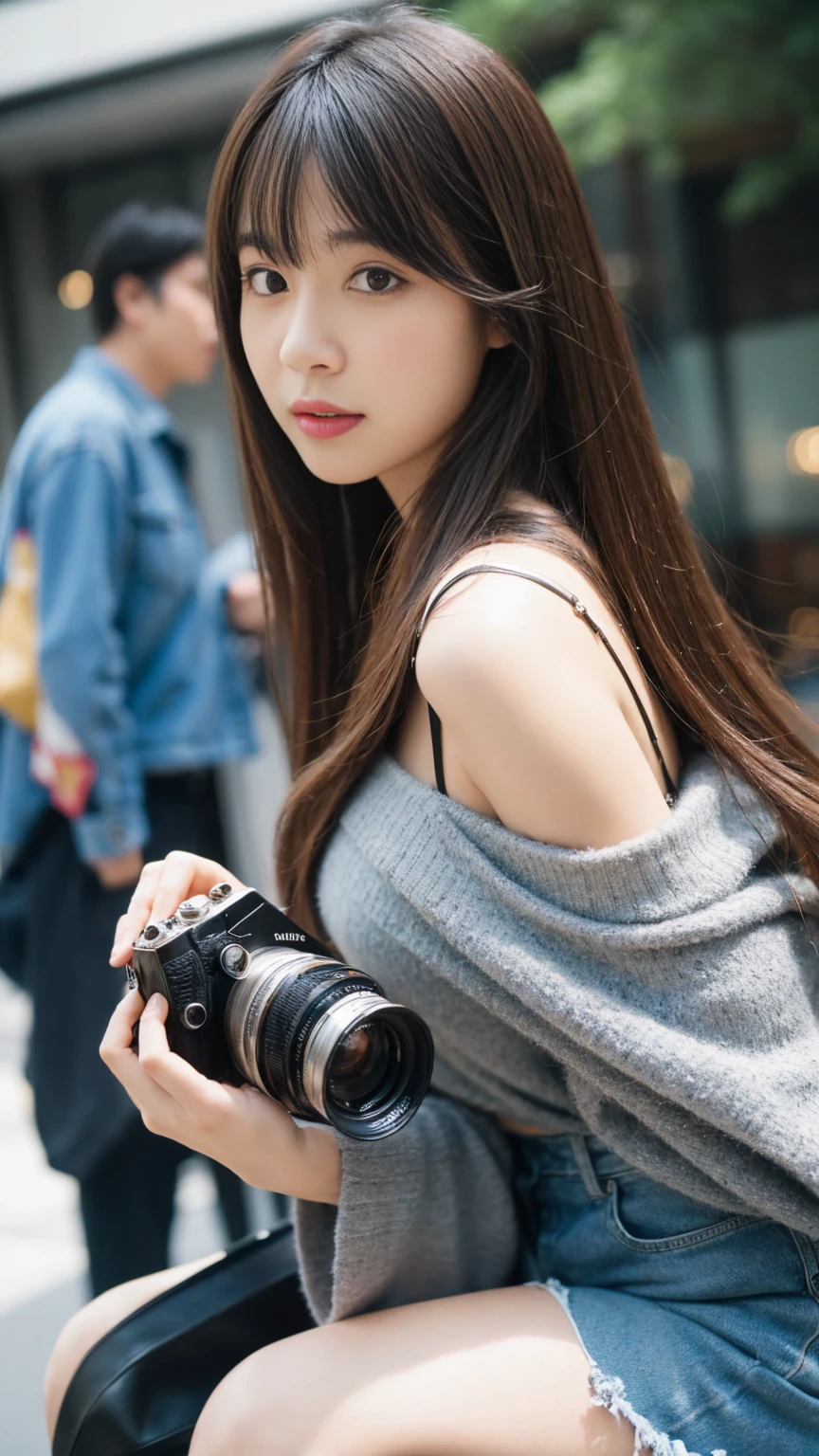 Beautiful woman、Tokyo、date photo、Stylish、real、Realistic、Film Camera、Japanese、looking at the camera