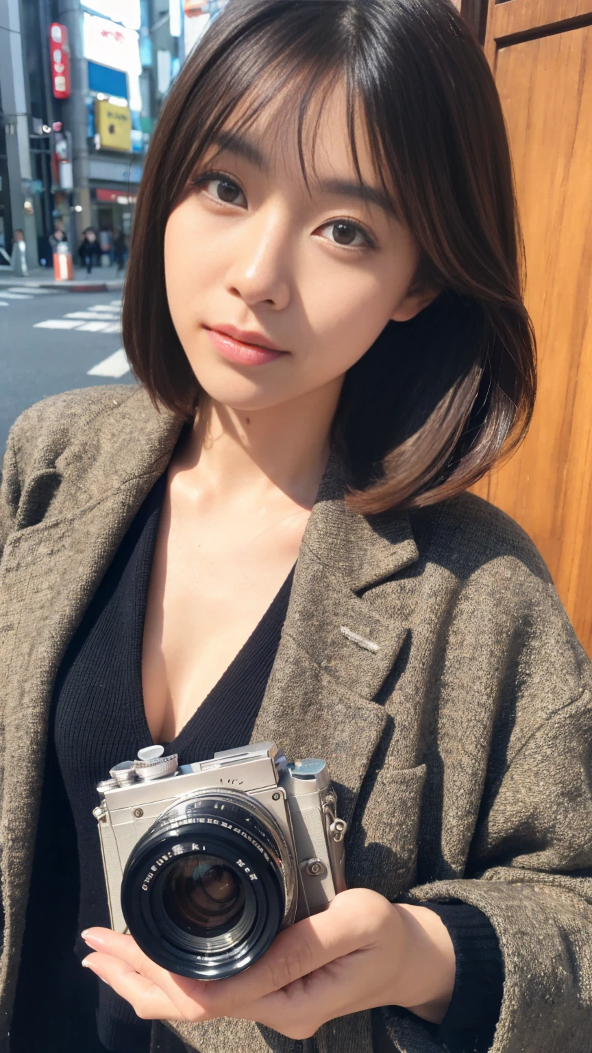 Beautiful woman、Tokyo、date photo、Stylish、real、Realistic、Film Camera、Japanese、looking at the camera
