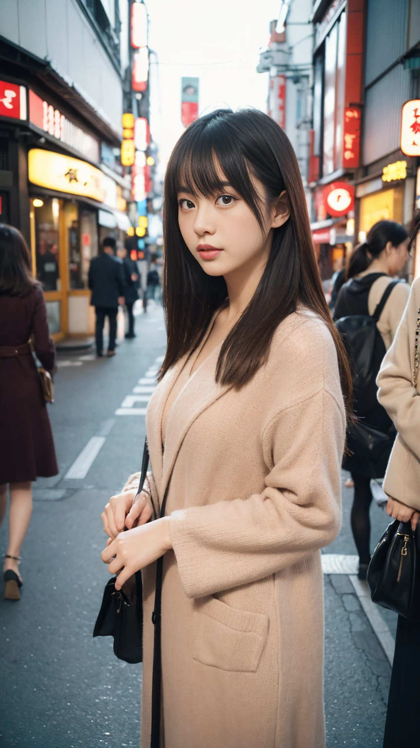 Beautiful woman、Tokyo、date photo、Stylish、real、Realistic、Film Camera、Japanese、looking at the camera