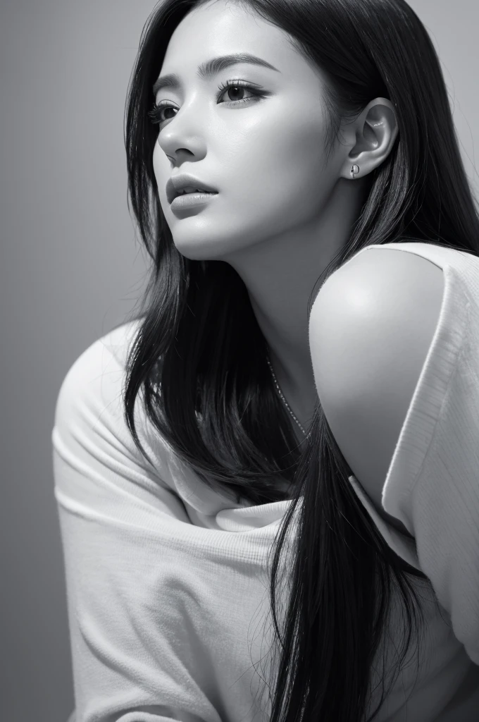 Top quality masterpiece 4K female profile realistic monochrome cool