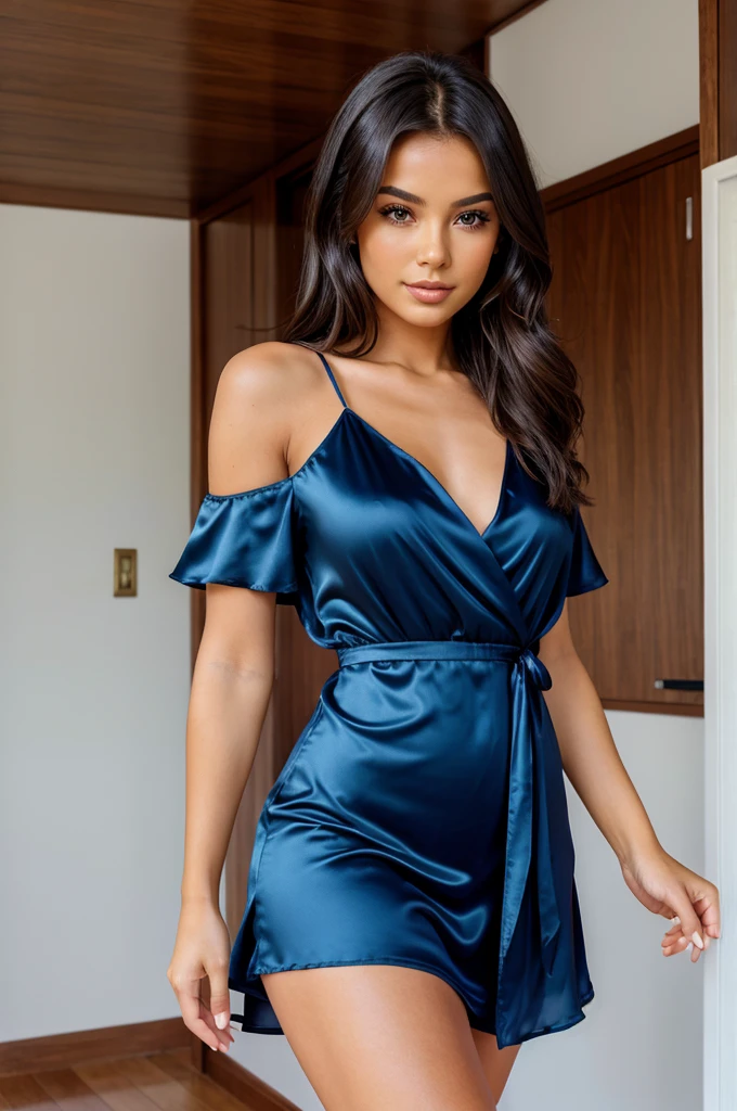 Hot girl in silky dress short