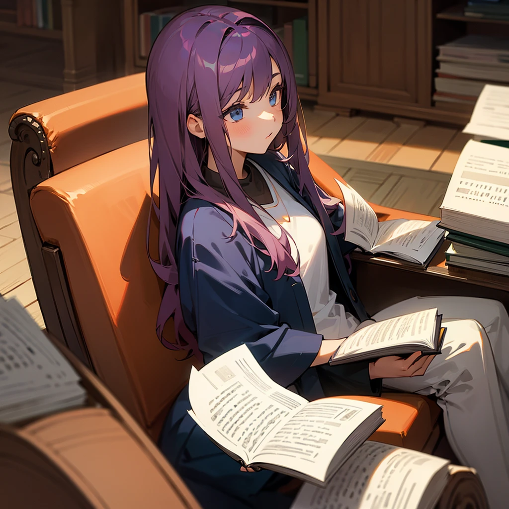 Hair masterpiece, high quality, girl wearing sitting and reading a book