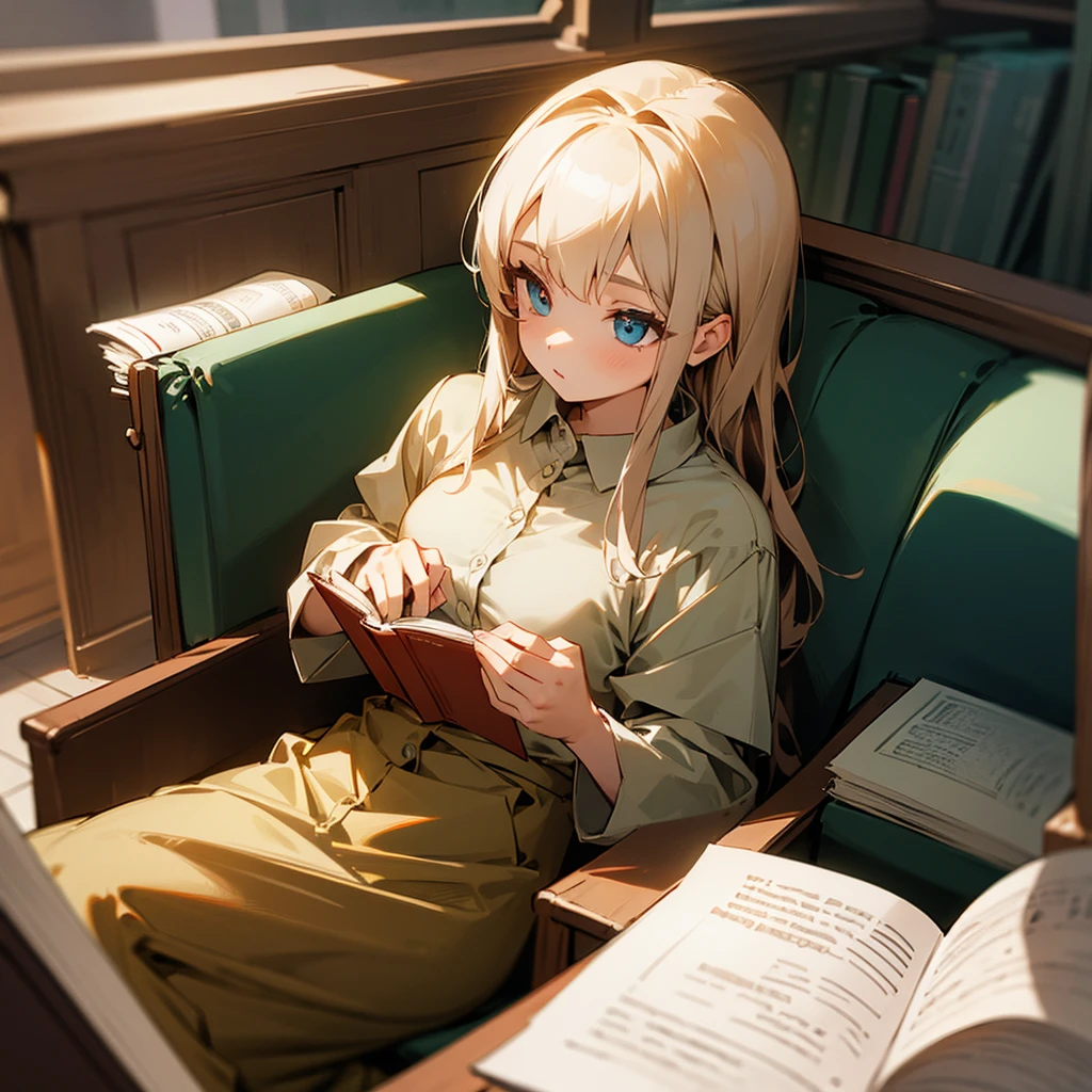 Hair masterpiece, high quality, girl wearing sitting and reading a book