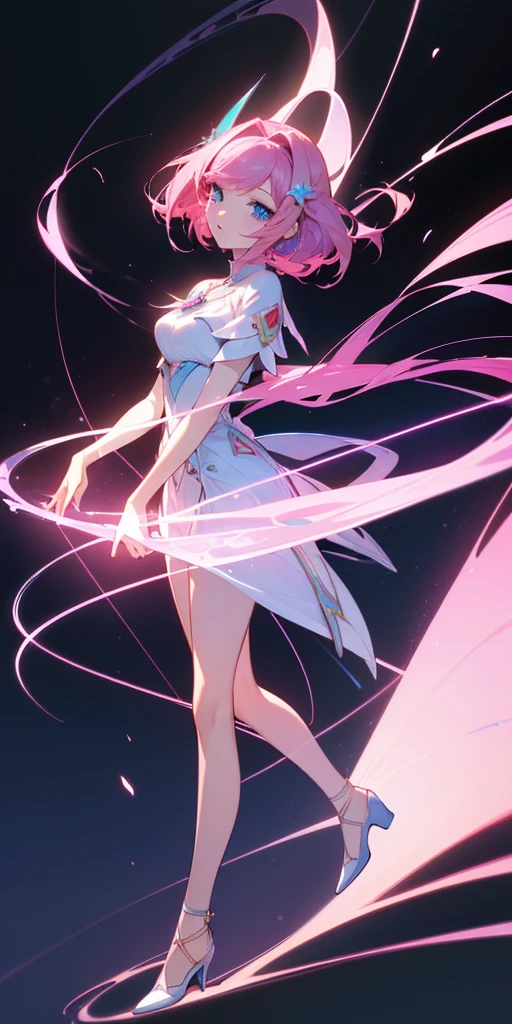 ((64k，Ultra-high resolution，Super best quality，masterpiece，Hyperrealistic，Young and adorable, beautiful, young, adorable，young woman，Full body photo，Full body angle，Blue Eyes全身エズビアン，Surreal，Very detailed:1.3，Ultra-realistic:3.0))，Heroine of Mobile Suit Gundam SEED，Lacus Clyne，Pink Hair，hair ornaments，Blue Eyes，