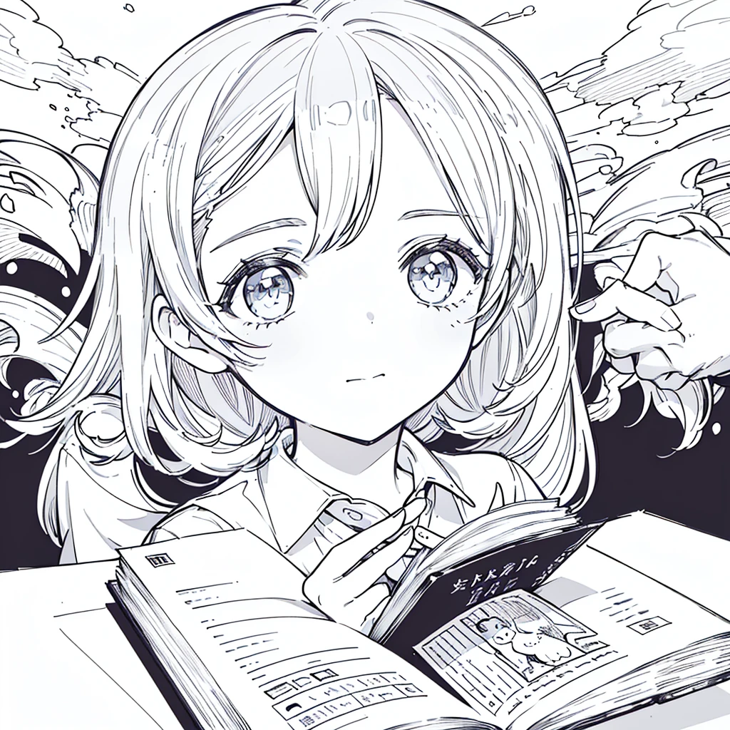 A girl,close up, wearing white shirt, reading a book, (best quality:1.3), (highres:1), (detailed:1.3), (incredible:1.3), (perfect:1.3), (perfection:1.3), (illustration:1.3), she's getting fun while reading it, dynamic on scene