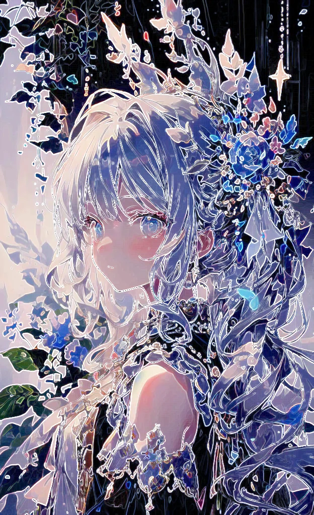 natural lighting, soft smile, profile, spring ephemeral, floating hair,