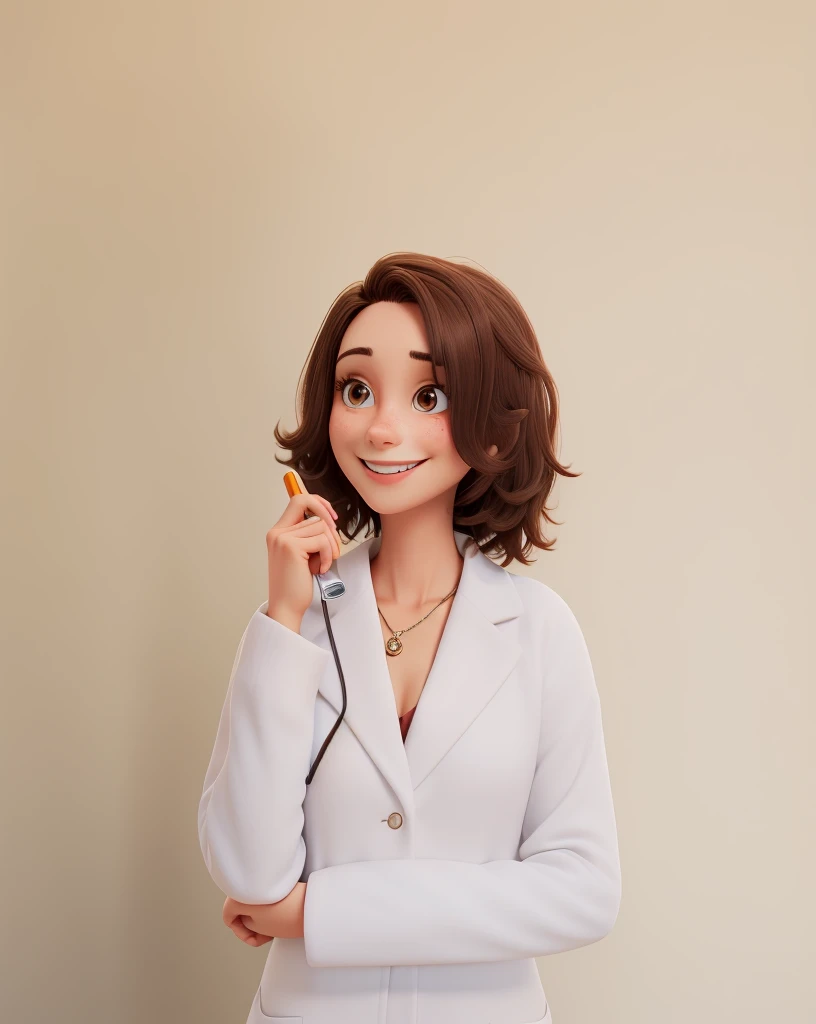 thin woman, short dark brown hair, smiling, in a white coat, beauty professional, holds an eyebrow tweezer in her hands