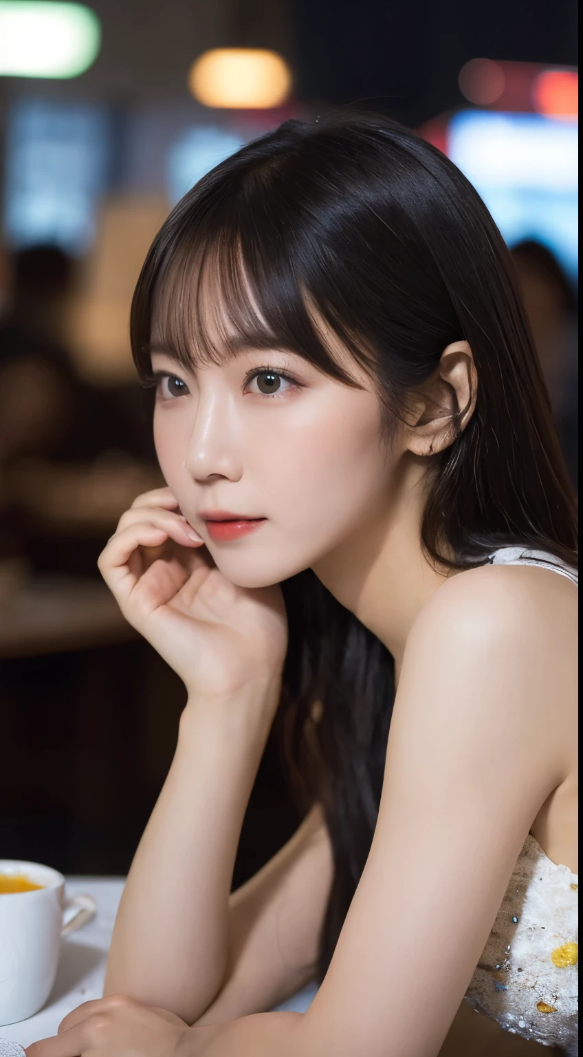 Tabletop, Highest quality, figure, Super detailed, In detail, High resolution, 8k wallpaper, Perfect dynamic composition, Beautiful attention to detail , city(Scramble crossing), Sexy Face,A face of ecstasy,Face at peak sexual arousal，profile,Perfect and beautiful face
