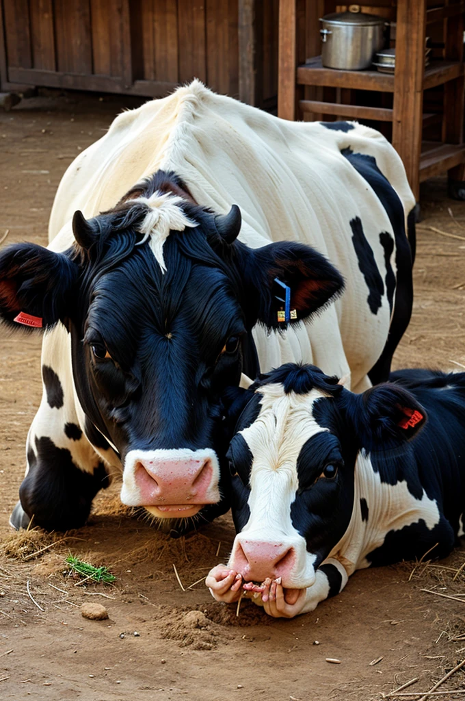 cow eating rice
